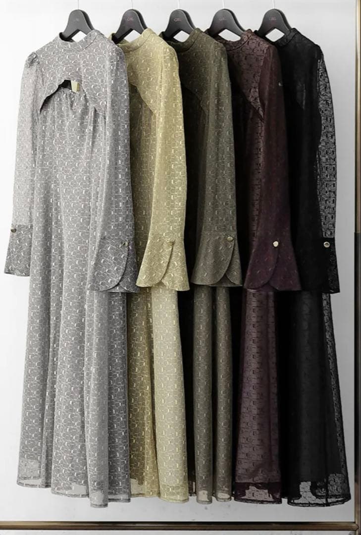 Kana 幾何学柄 レース バックオープン ワンピース パーティードレス　M