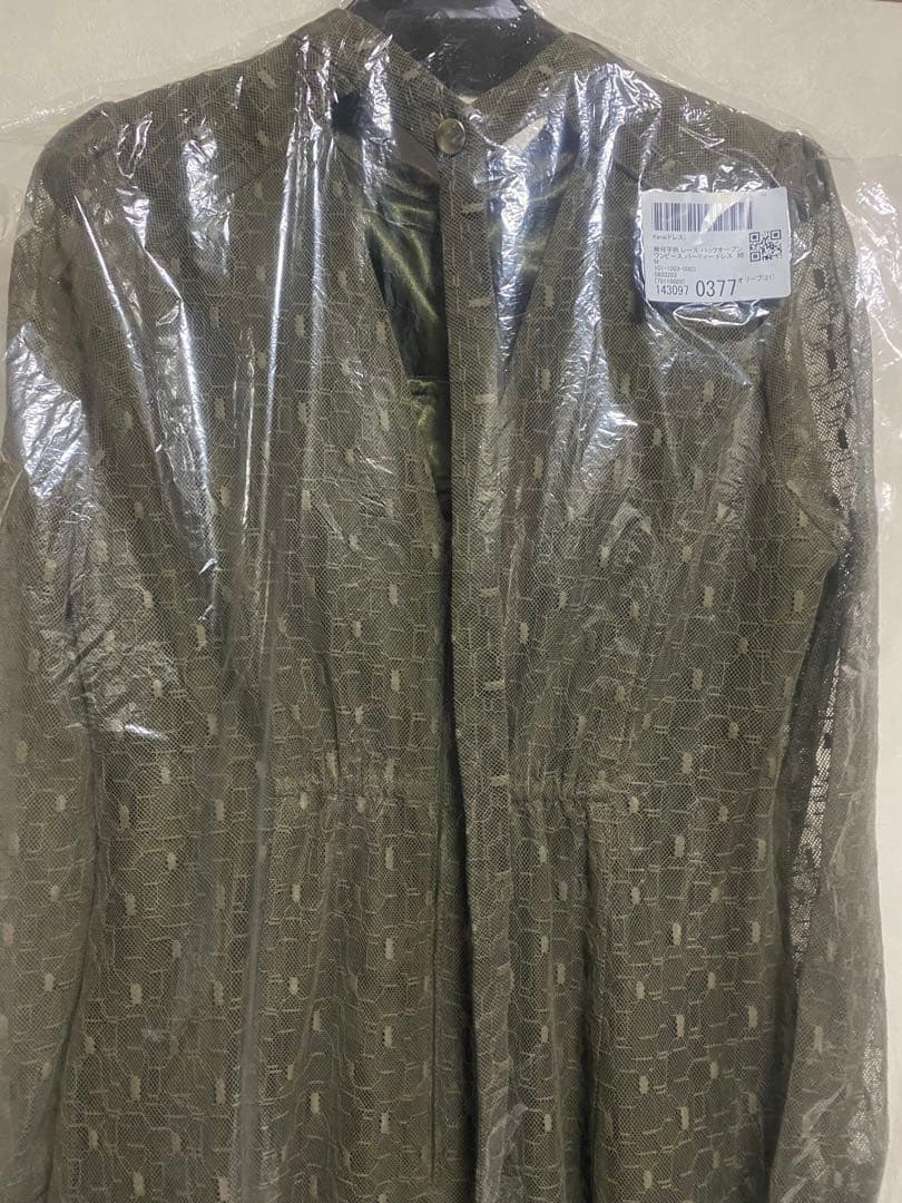 Kana 幾何学柄 レース バックオープン ワンピース パーティードレス　M