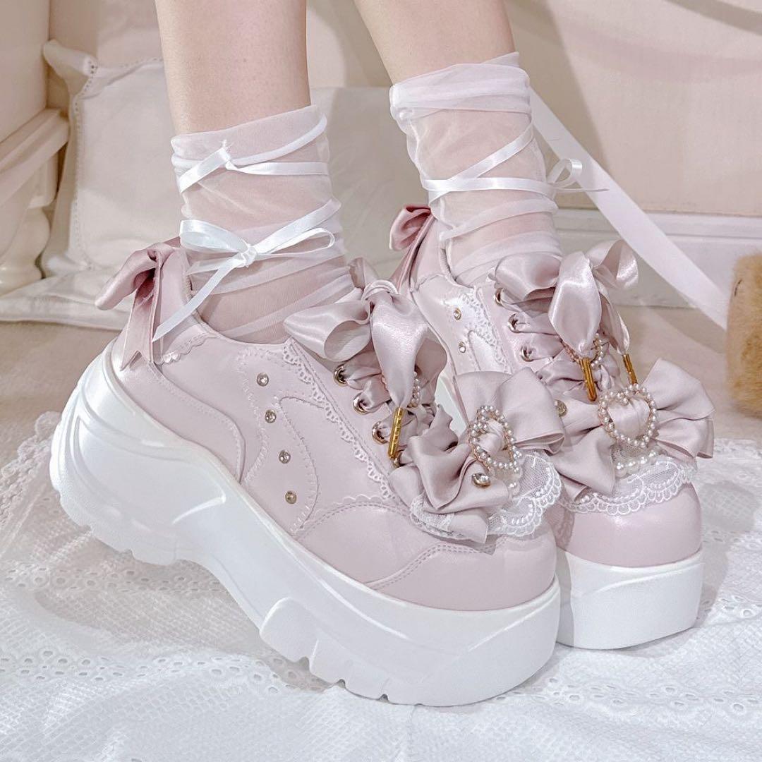 ゴスロリ 厚底スニーカー リボン シューズ 靴 Lolita 地雷系