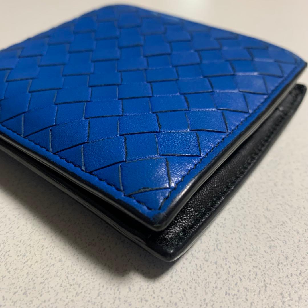 BOTTEGA VENETA 二つ折り 財布 ブルー ブラック