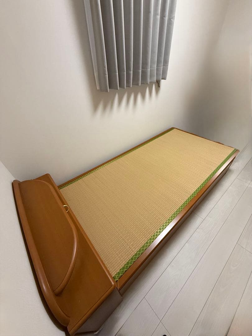 木製シングルベッド 引き出し付き 和風デザイン