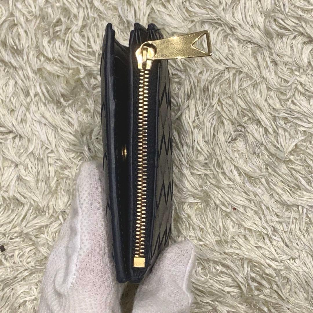 極美品✨ボッテガヴェネタ マキシイントレチャート 三つ折り財布 レザー ブラック