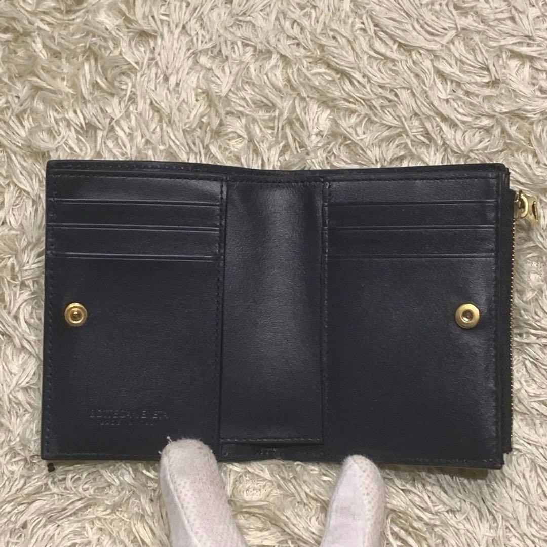 極美品✨ボッテガヴェネタ マキシイントレチャート 三つ折り財布 レザー ブラック