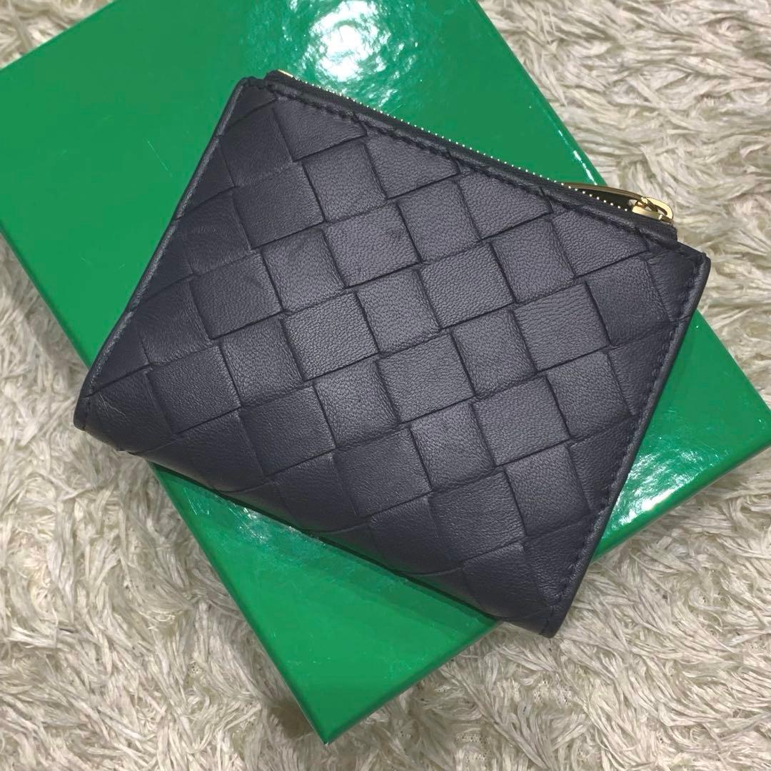 極美品✨ボッテガヴェネタ マキシイントレチャート 三つ折り財布 レザー ブラック