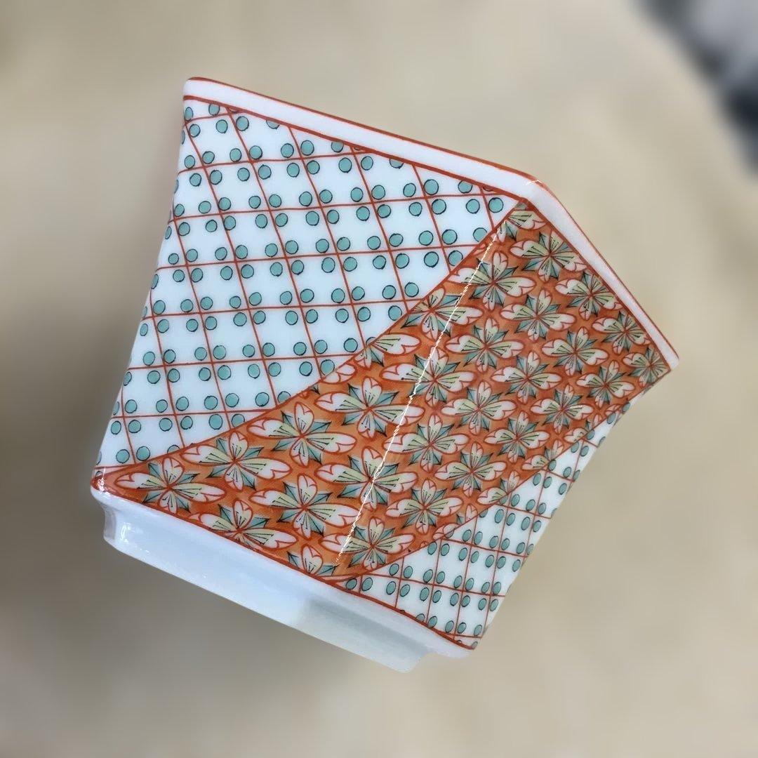 有田焼　井之口窯　小鉢　オレンジとグレーの六角形小鉢　8客セット 客