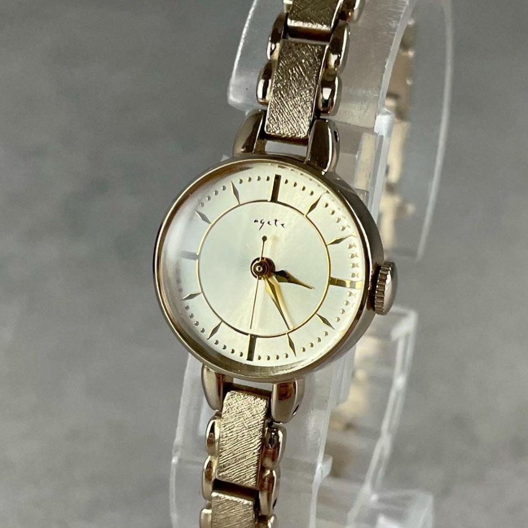 【稼働・箱付】agete アガット ラウンドフェイスウォッチ 現行モデル 腕時計