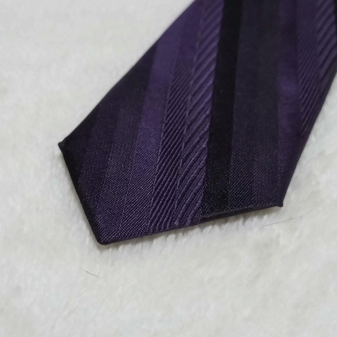極美品■ヨウジヤマモト　ネクタイ　ストライプ　レジメンタル　紫　パープル