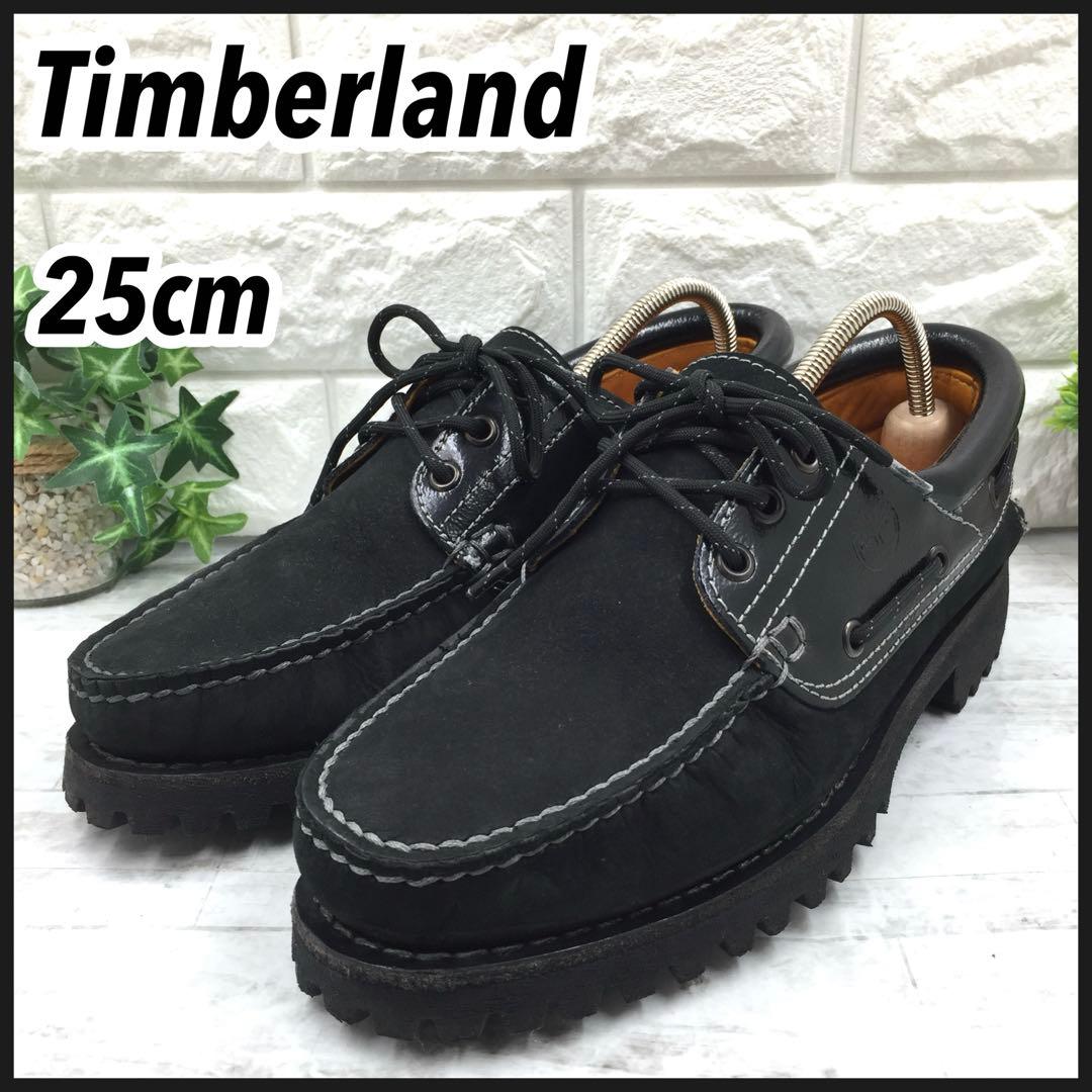【美品】Timberland ティンバーランド3eyeデッキシューズ黒 25cm