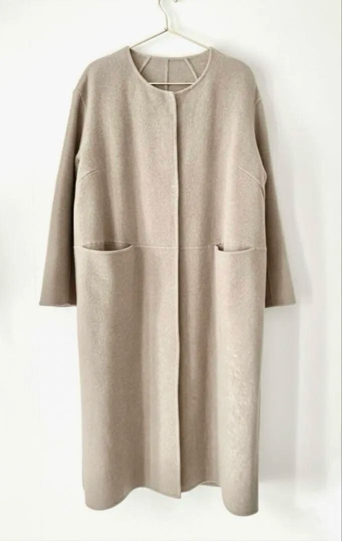 victorianリバーロングノーカラーコート ベージュ36