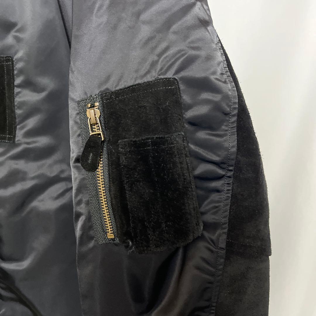 SEQUEL 袖レザー スウェード切替 MA-1 ジャケット 黒L シークエル