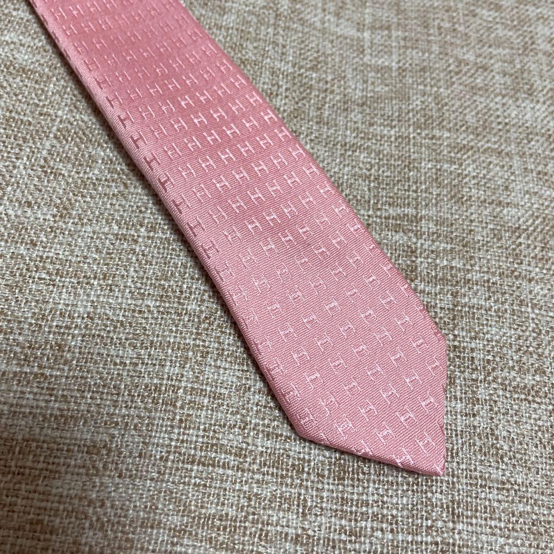 HERMES エルメス ファソネ ピンク H柄 総柄 高級シルクネクタイ