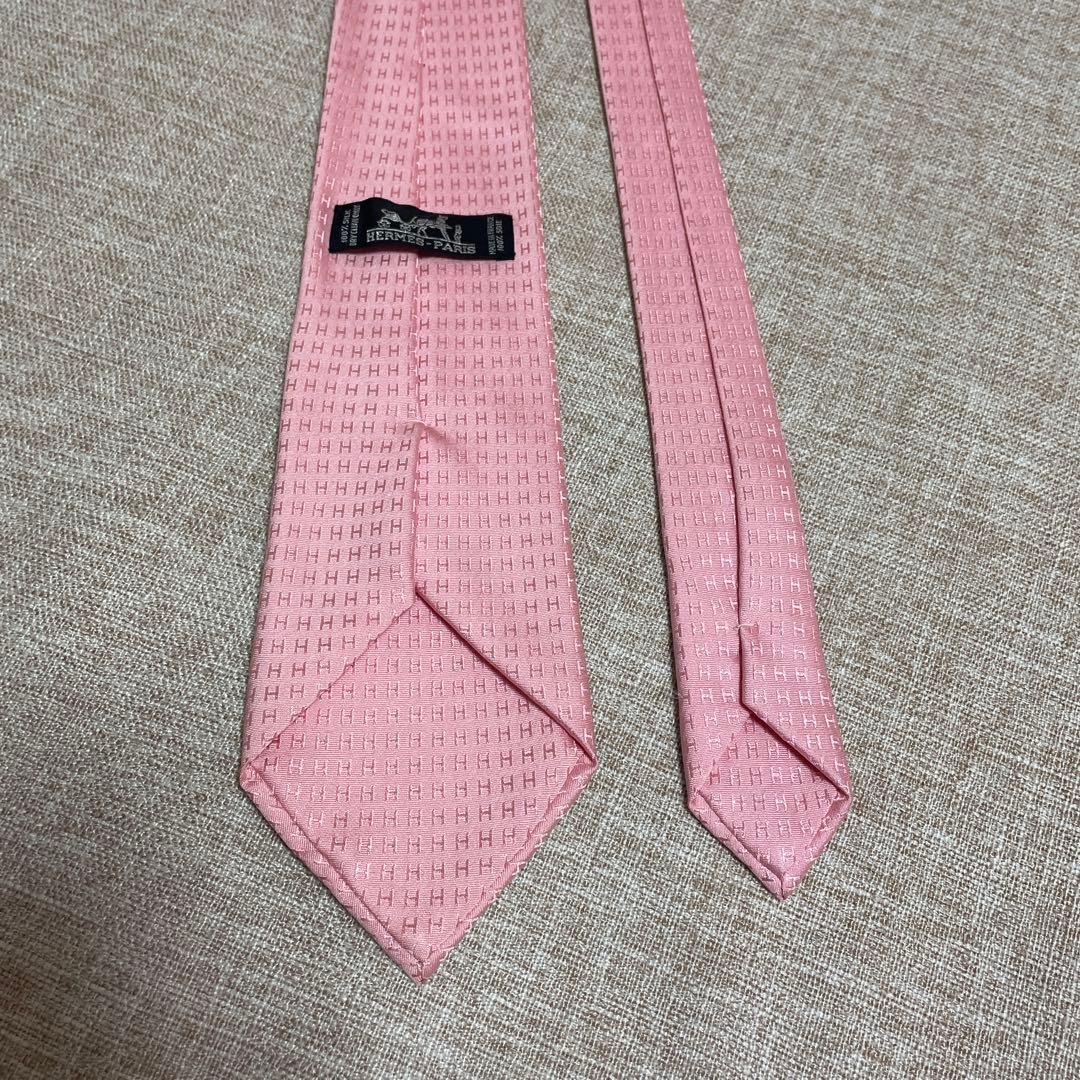 HERMES エルメス ファソネ ピンク H柄 総柄 高級シルクネクタイ