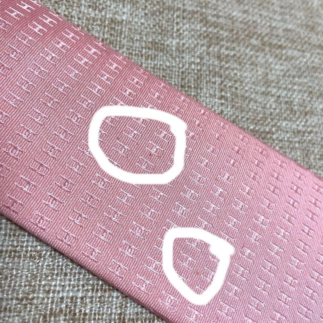 HERMES エルメス ファソネ ピンク H柄 総柄 高級シルクネクタイ