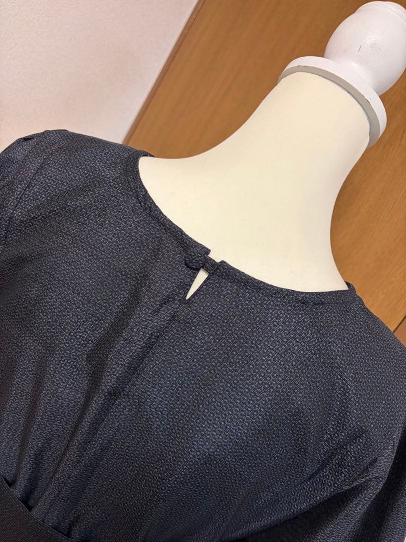 着物リメイク　大島紬　パッチワンピース　MーL リボン袖　裏地付き　薔薇柄