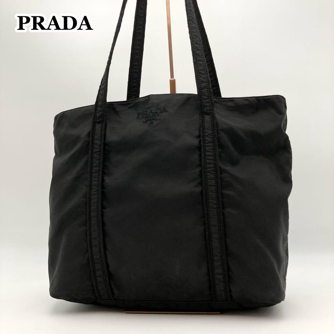 咲月✨ PRADA トートバッグ 黒 テスートナイロン ロゴ刺繍 シンプル