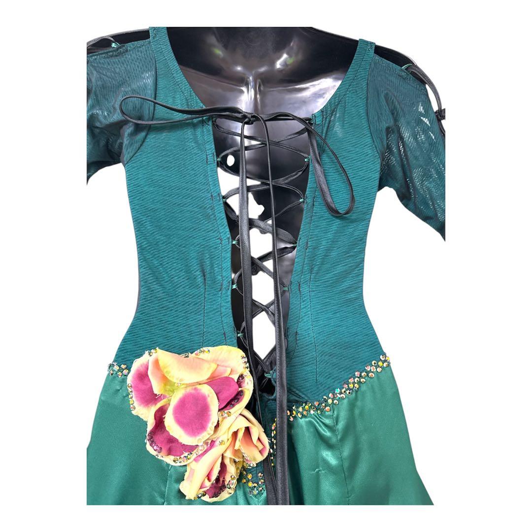 6199★S 緑 スワロミックス パソ ドレス　オーダードレス　社交ダンス