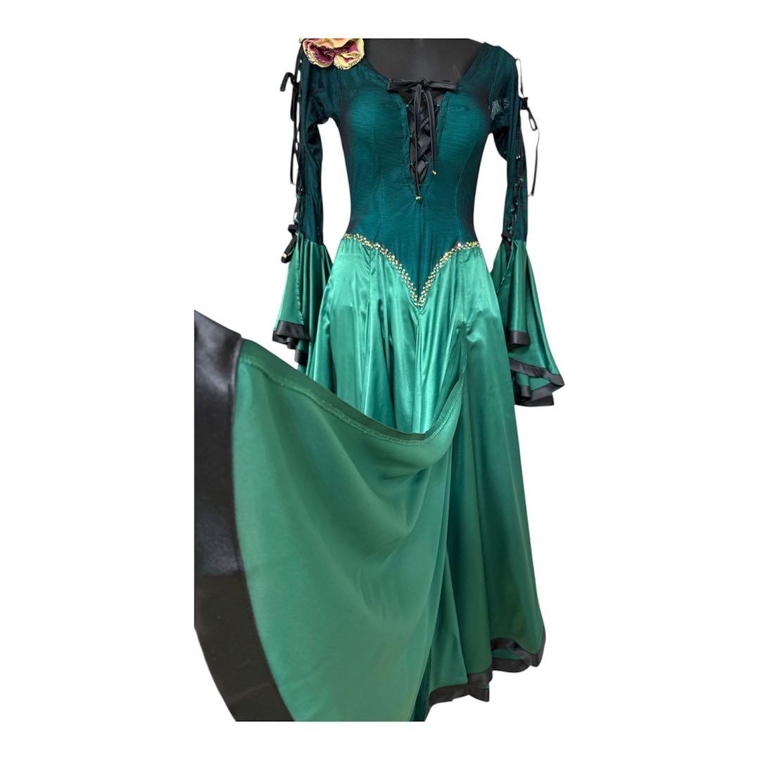 6199★S 緑 スワロミックス パソ ドレス　オーダードレス　社交ダンス