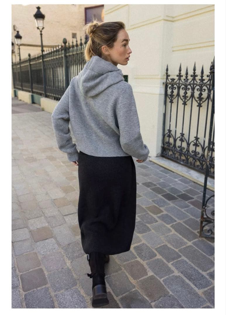 完売品⭐︎ZARA コントラストドローストリングフーディ M ミディアムグレー