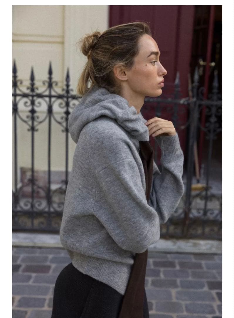 完売品⭐︎ZARA コントラストドローストリングフーディ M ミディアムグレー