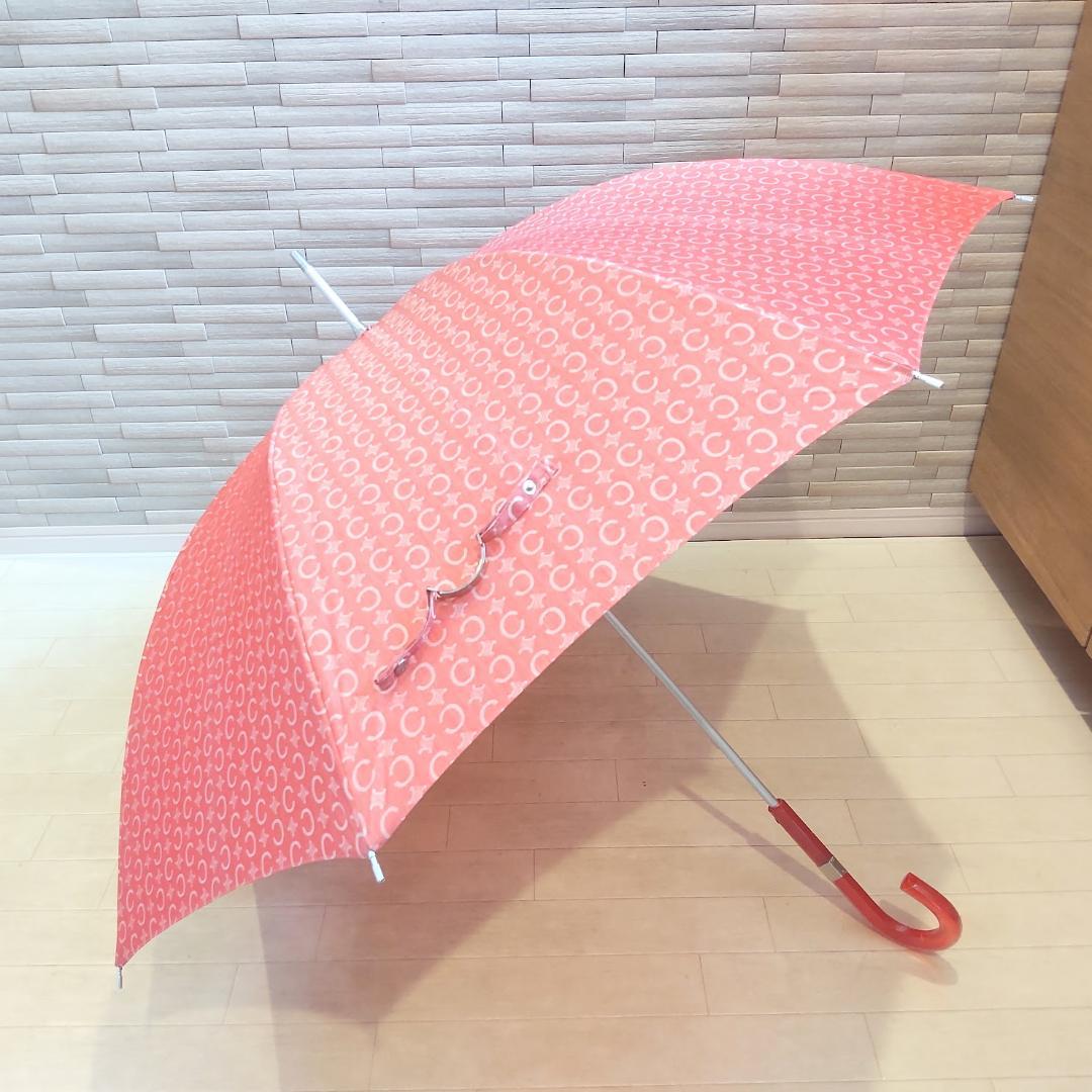 美品　CELINE セリーヌ　トリオンフ　マカダム総柄　晴雨兼用長傘　ピンク