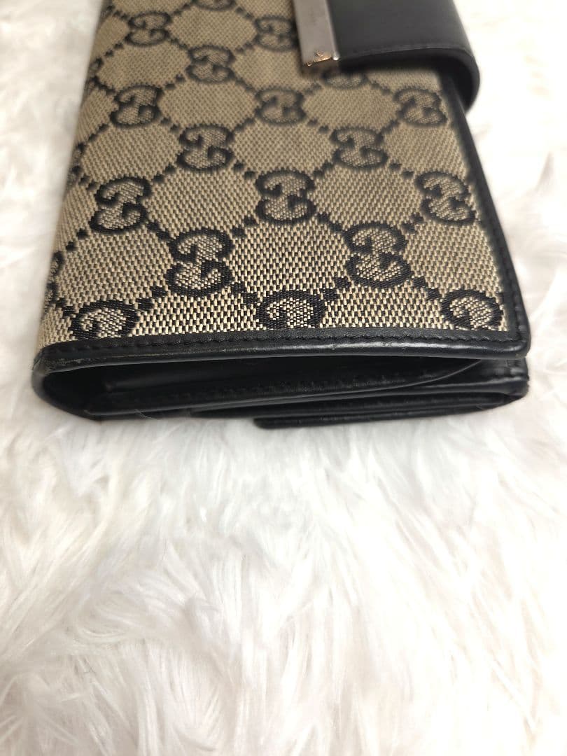 【美品】GUCCI　長財布　GGキャンバス　ベルト　プレート