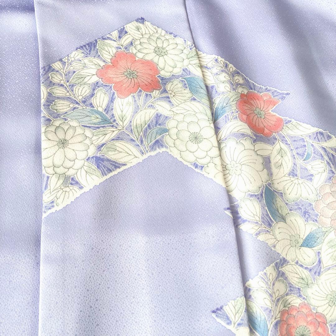 【美品✨】東レシルック　さんび　洗える着物　付け下げ　藤色　辻が花　手縫い　P2