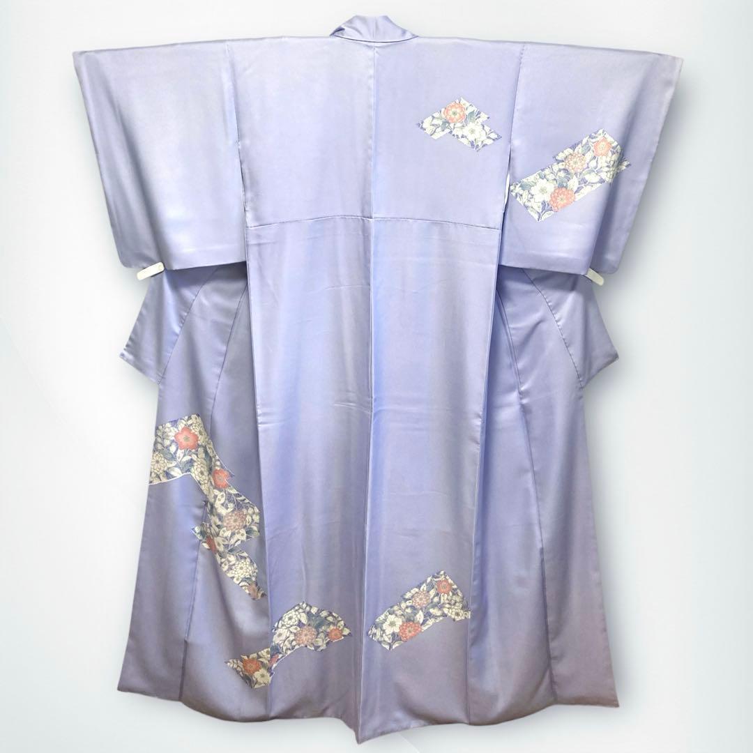 【美品✨】東レシルック　さんび　洗える着物　付け下げ　藤色　辻が花　手縫い　P2