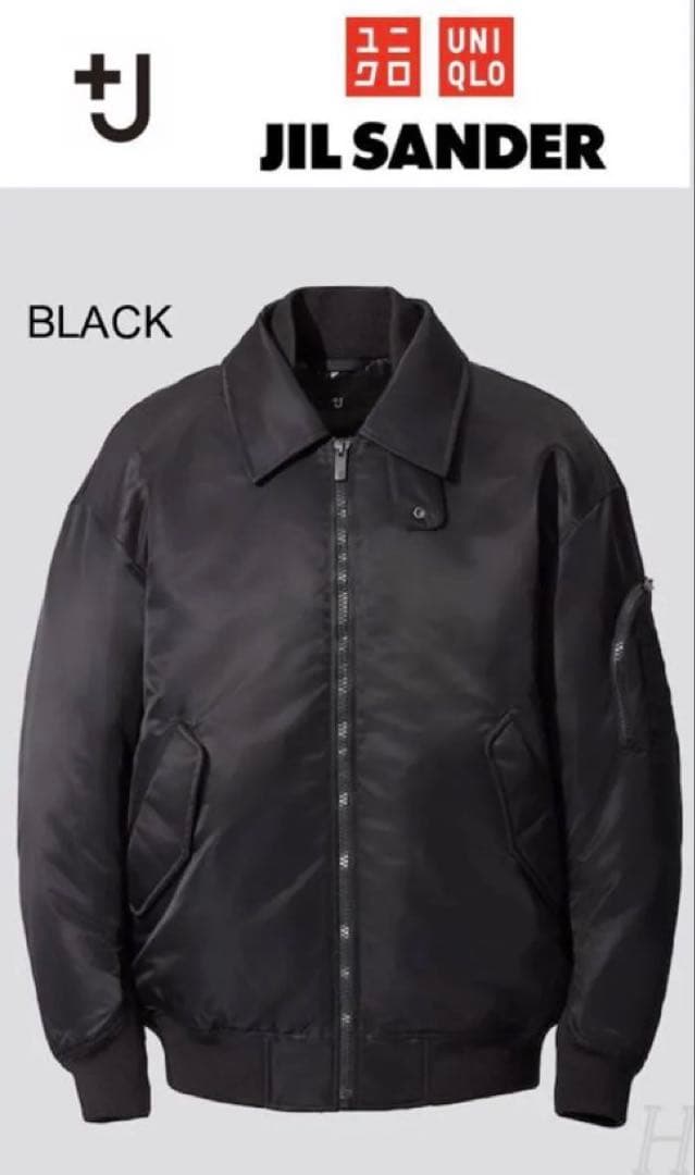 美品ユニクロ+J ハイブリッドダウンオーバーサイズMA-1ブルゾン Lブラック