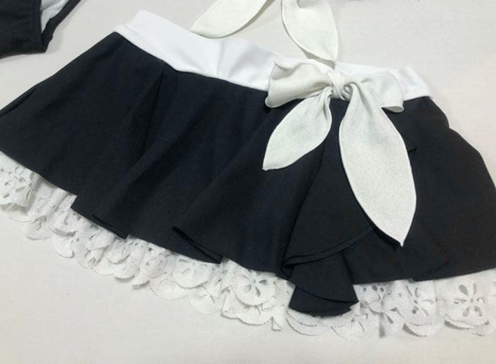 LODISPOTTO 水着　スカラップレース／ラメ／ネイビー×ホワイト