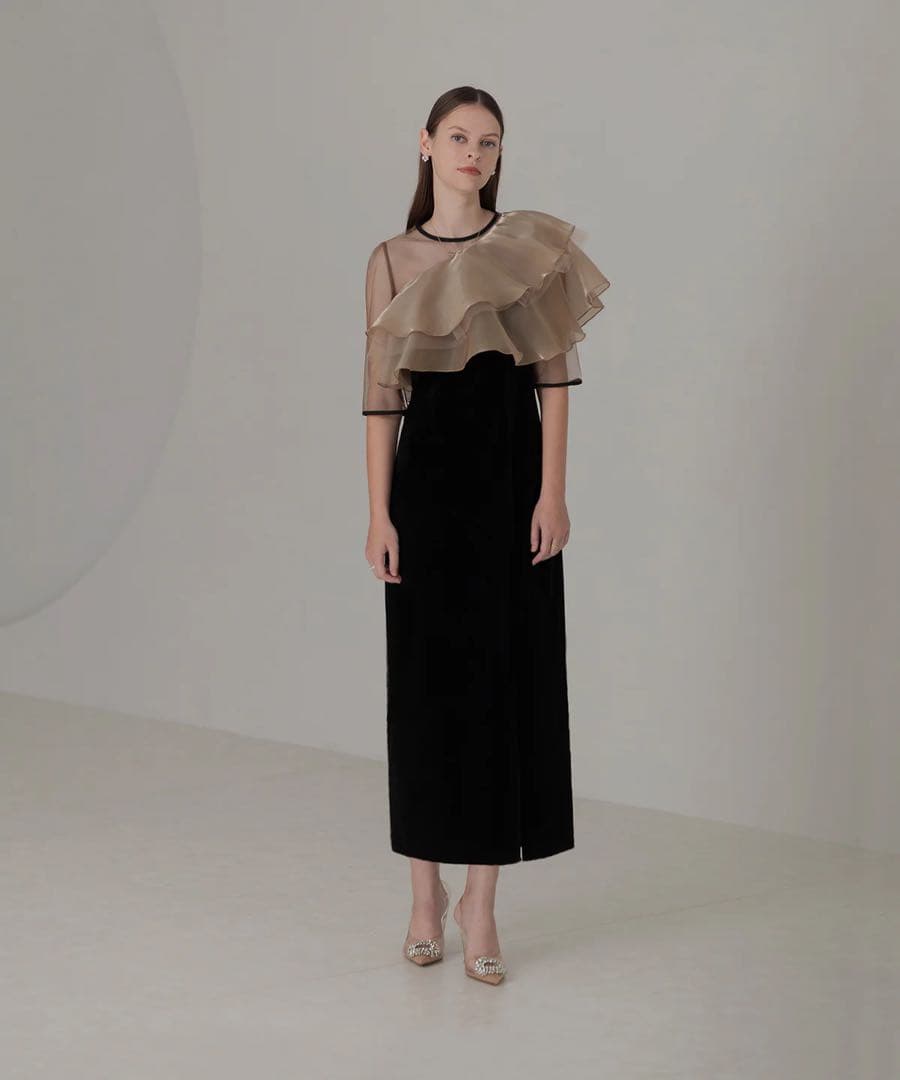 【Leja】アシンメトリーティアードフリル3WAYベロアワンピースドレス