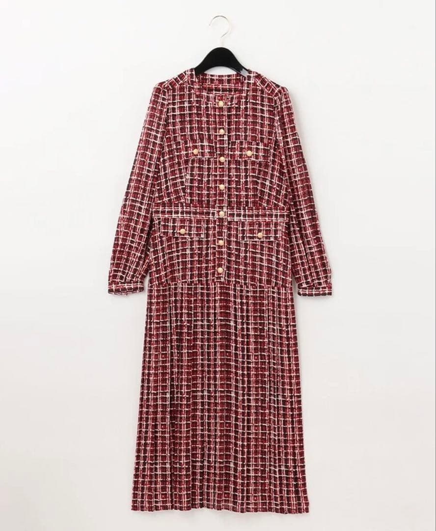 22AW♡グレースコンチネンタル ツイードプリントワンピース 36 金釦