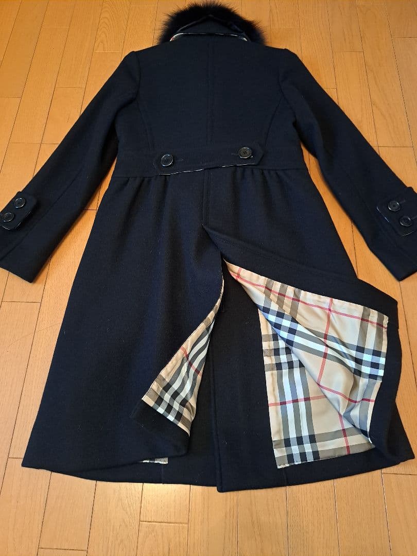 美品　バーバリーブルーレーベル　ロングコート黒　40　ノバチェック
