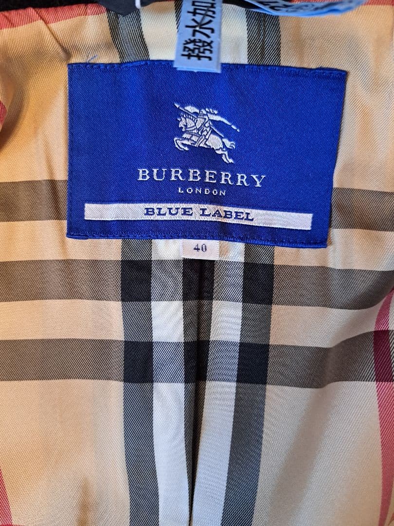 美品　バーバリーブルーレーベル　ロングコート黒　40　ノバチェック