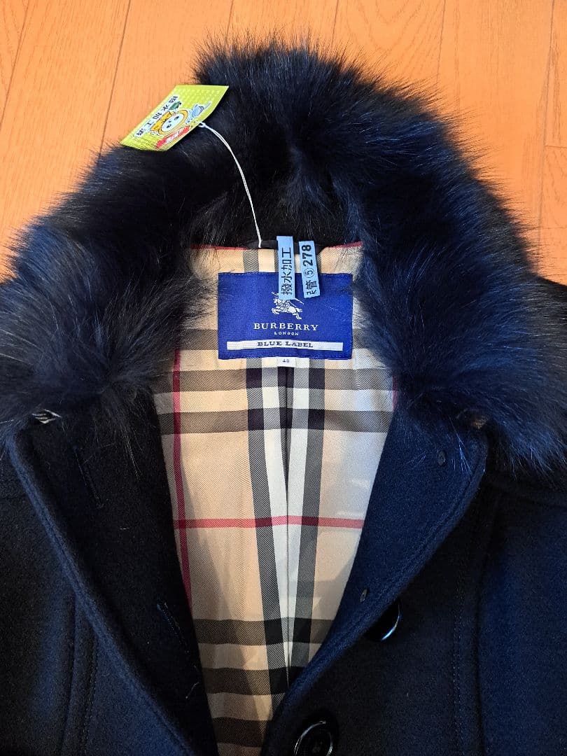 美品　バーバリーブルーレーベル　ロングコート黒　40　ノバチェック