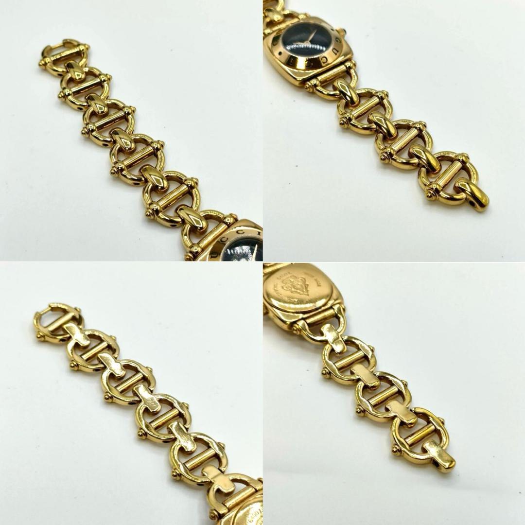 【箱付き稼働品】GUCCI 6400L 腕時計 ホースビット 黒文字盤 クォーツ