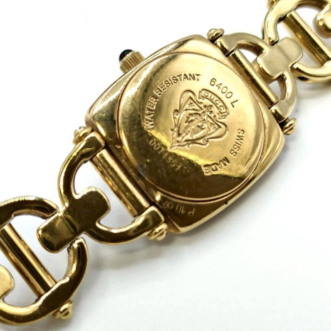 【箱付き稼働品】GUCCI 6400L 腕時計 ホースビット 黒文字盤 クォーツ