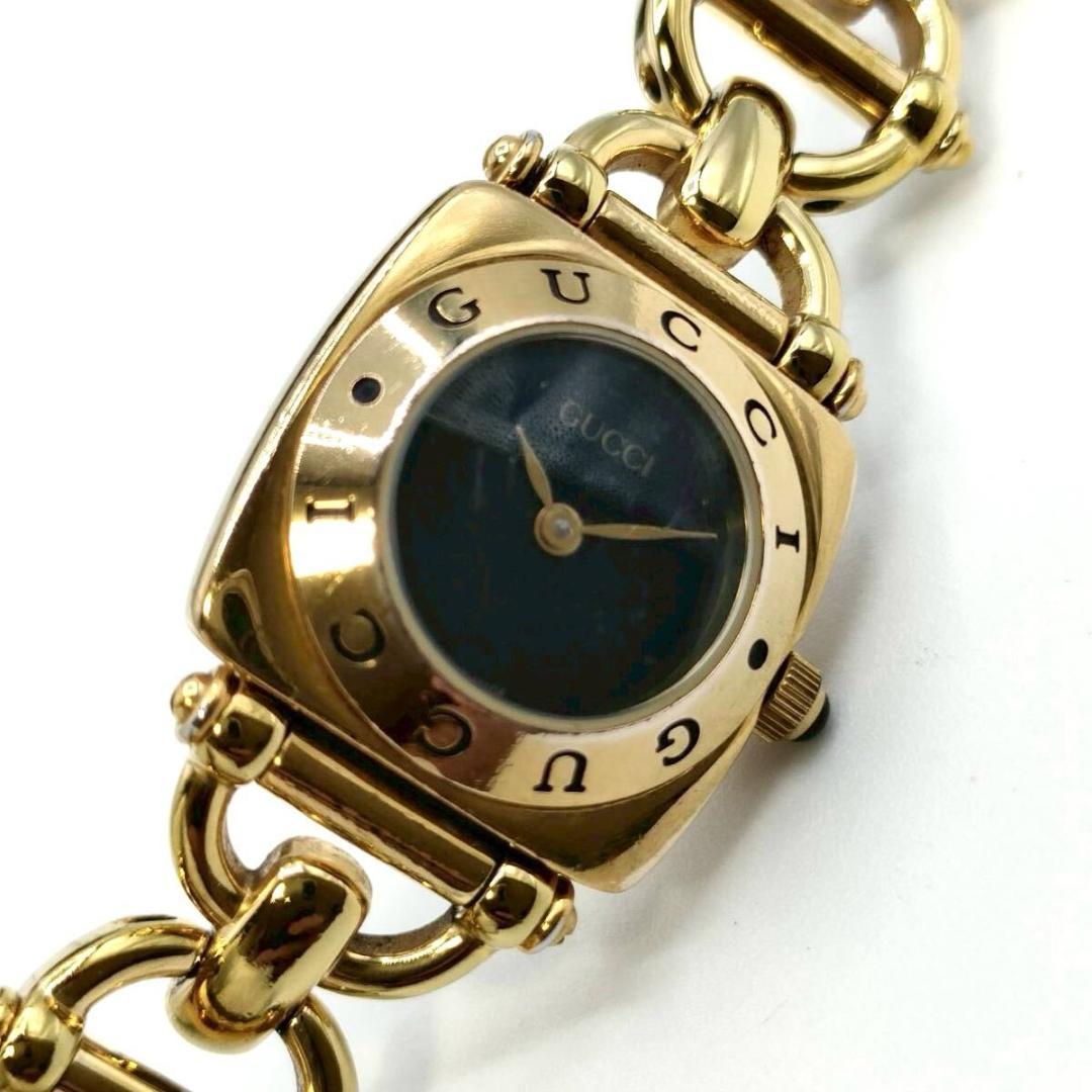 【箱付き稼働品】GUCCI 6400L 腕時計 ホースビット 黒文字盤 クォーツ