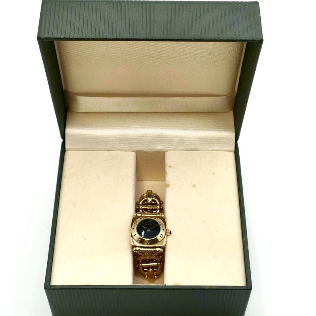【箱付き稼働品】GUCCI 6400L 腕時計 ホースビット 黒文字盤 クォーツ