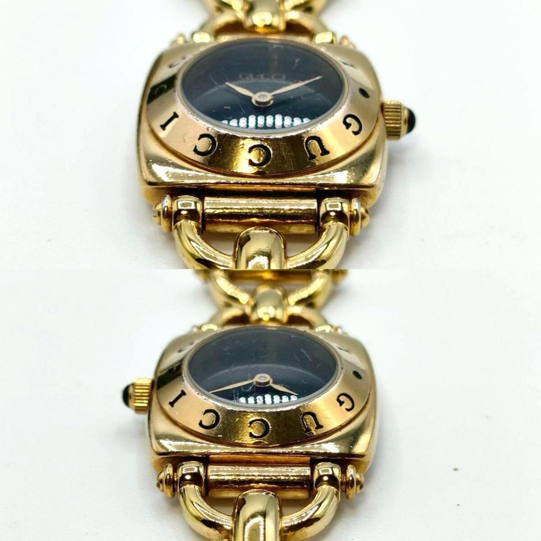 【箱付き稼働品】GUCCI 6400L 腕時計 ホースビット 黒文字盤 クォーツ