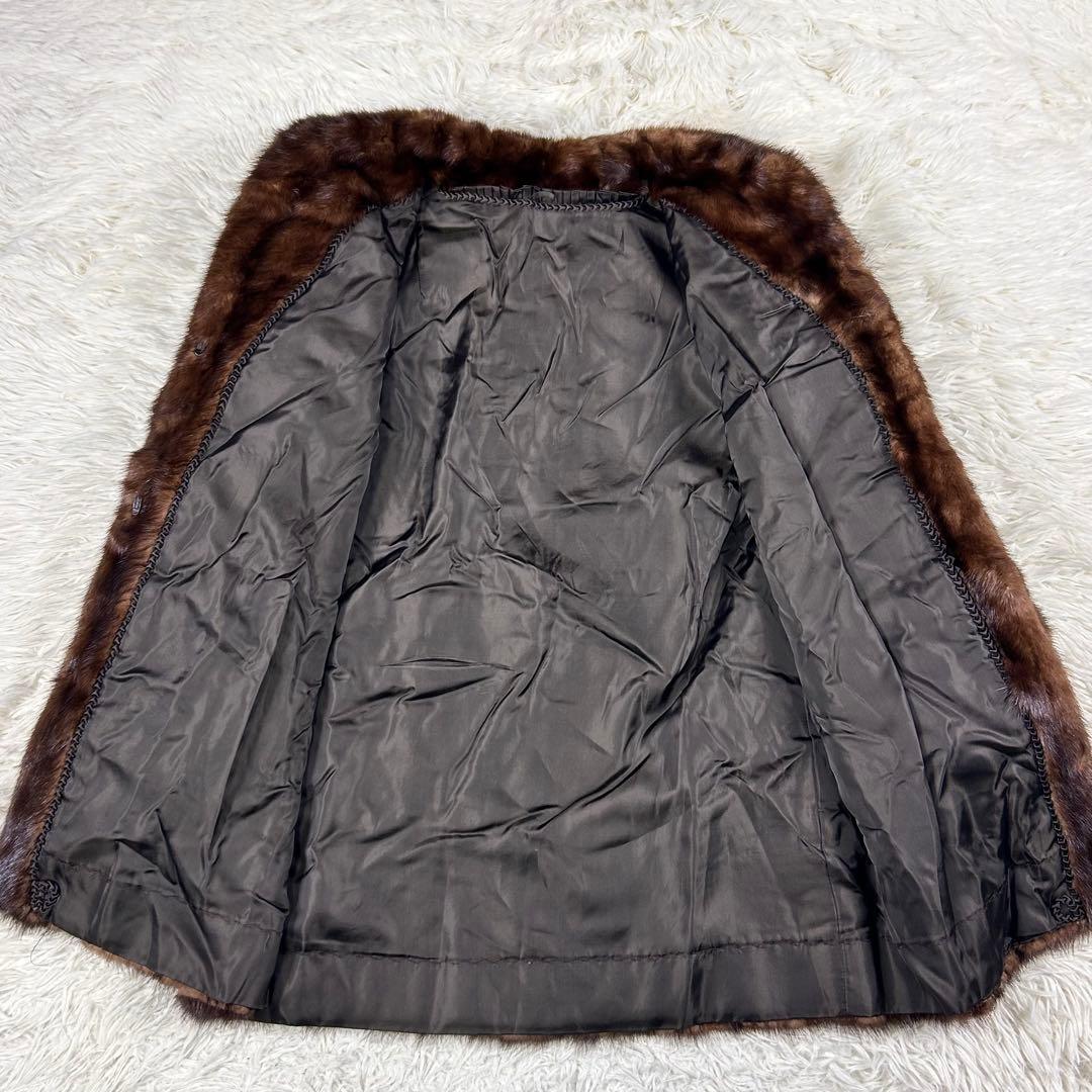 デミバフミンク 毛皮コート ブラウン ヴィンテージ 絞り袖 ミドル丈 11号