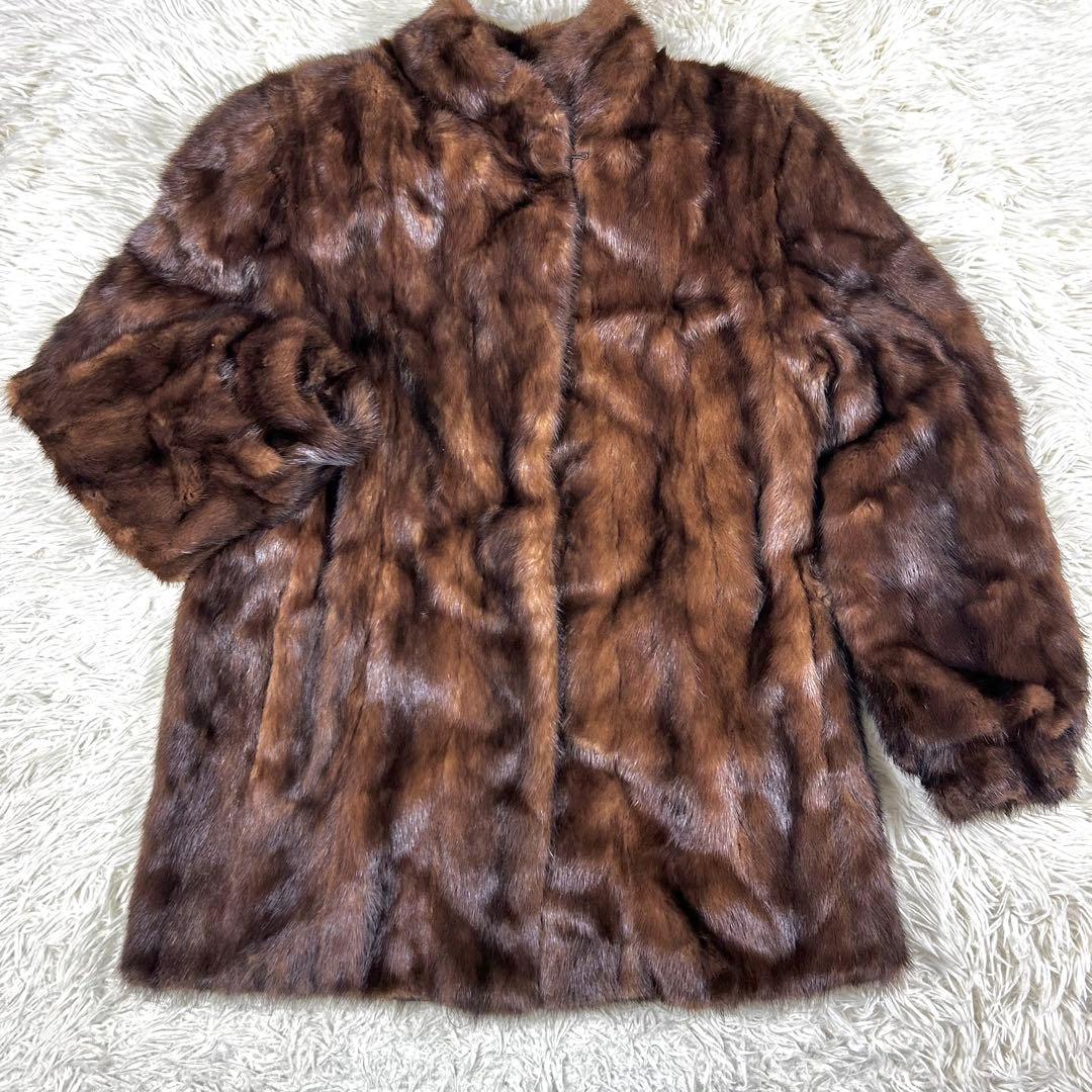 デミバフミンク 毛皮コート ブラウン ヴィンテージ 絞り袖 ミドル丈 11号
