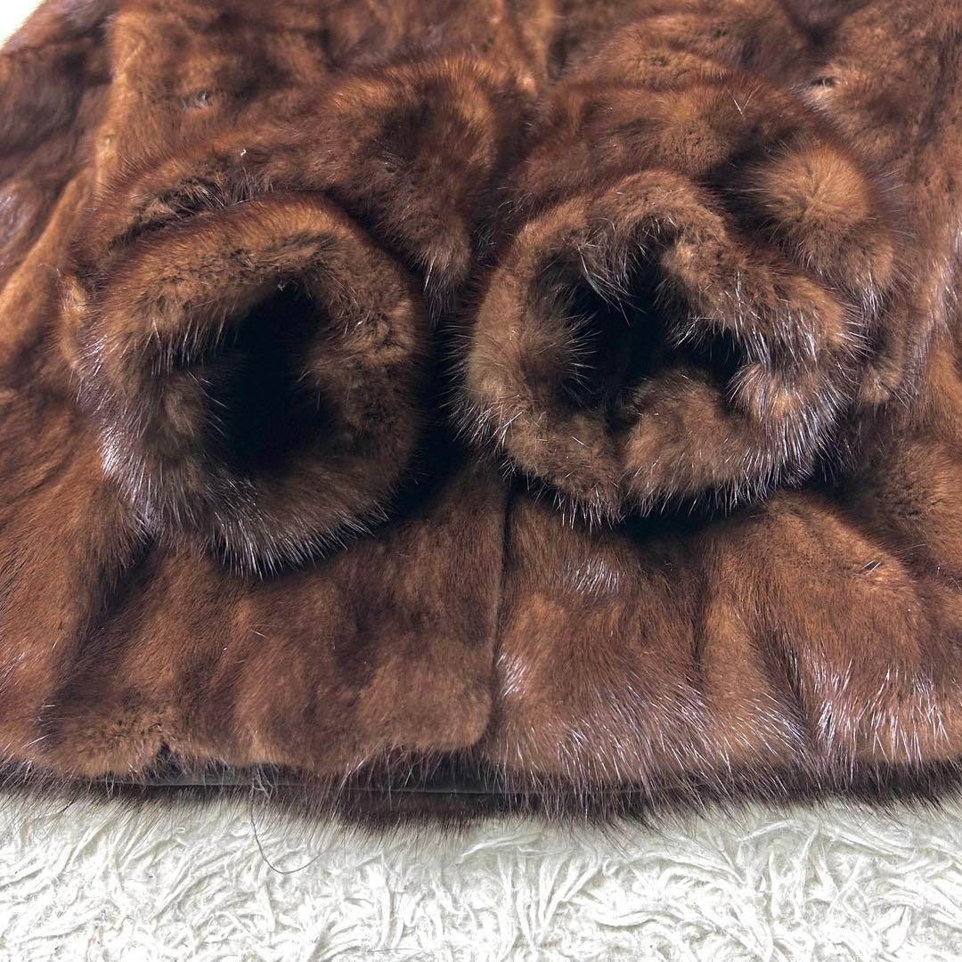 デミバフミンク 毛皮コート ブラウン ヴィンテージ 絞り袖 ミドル丈 11号