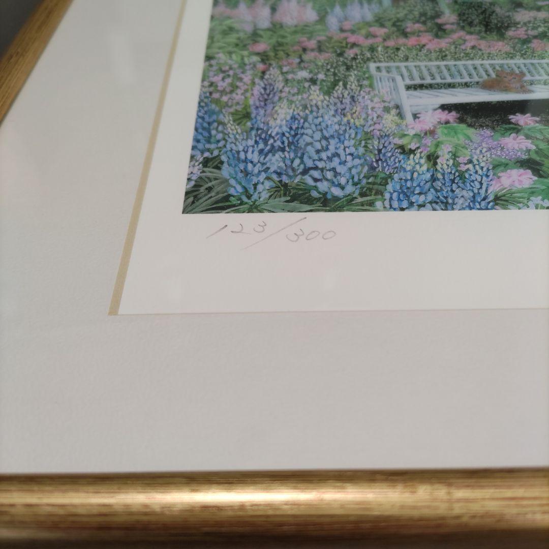 夢ら丘 実果 限定版画 額装 ☆ 直筆サイン・エディション有り ☆ 猫 ☆ 庭園