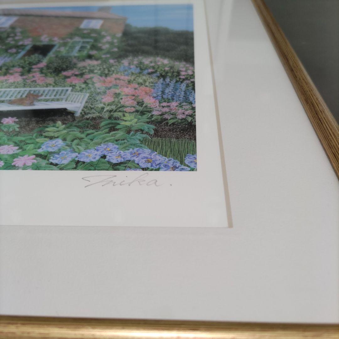 夢ら丘 実果 限定版画 額装 ☆ 直筆サイン・エディション有り ☆ 猫 ☆ 庭園