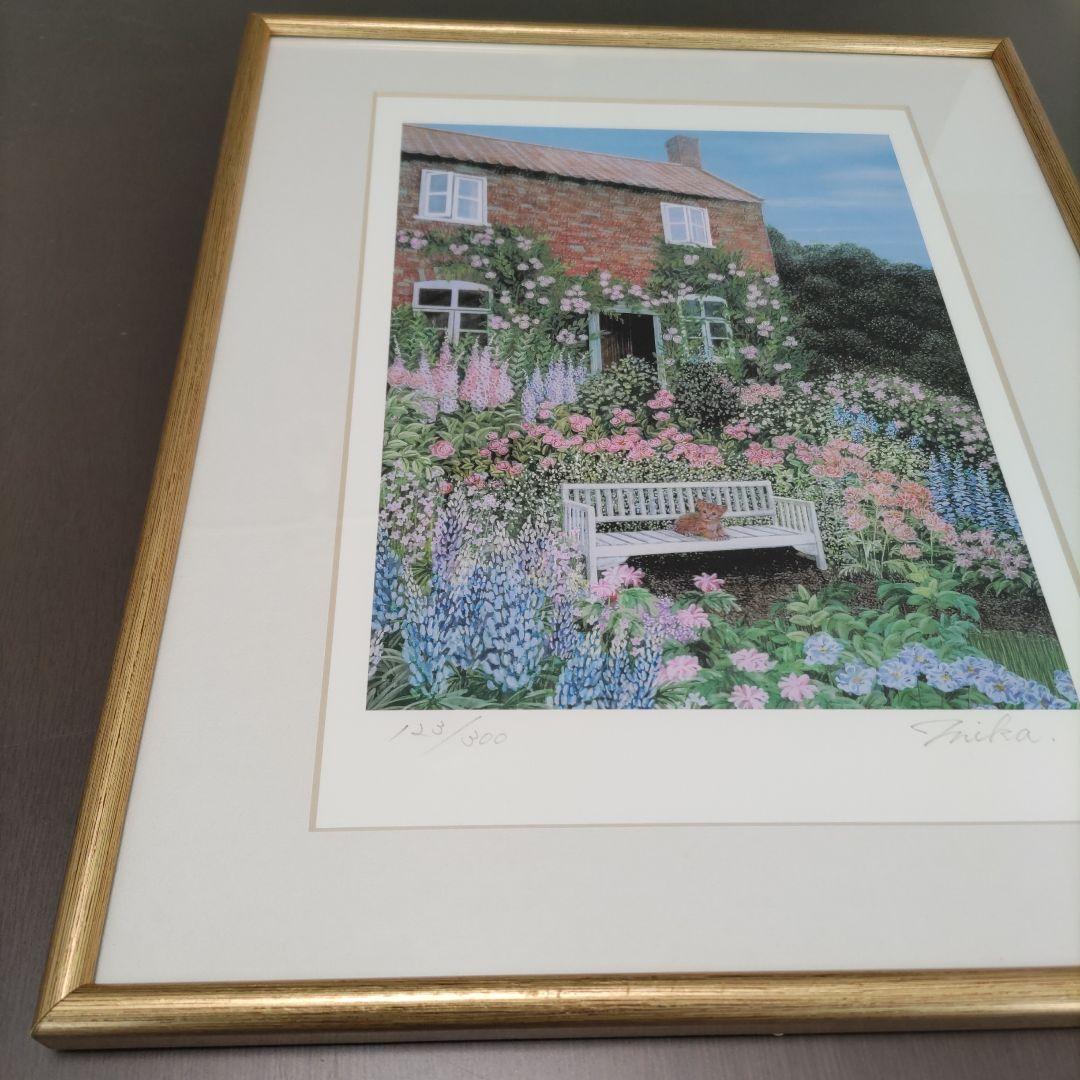 夢ら丘 実果 限定版画 額装 ☆ 直筆サイン・エディション有り ☆ 猫 ☆ 庭園