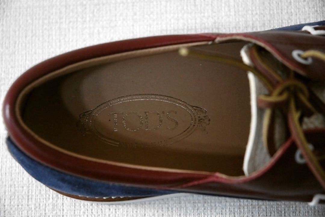 TOD'S デッキシューズ 27cm 紺×白×ボルドー イタリア製