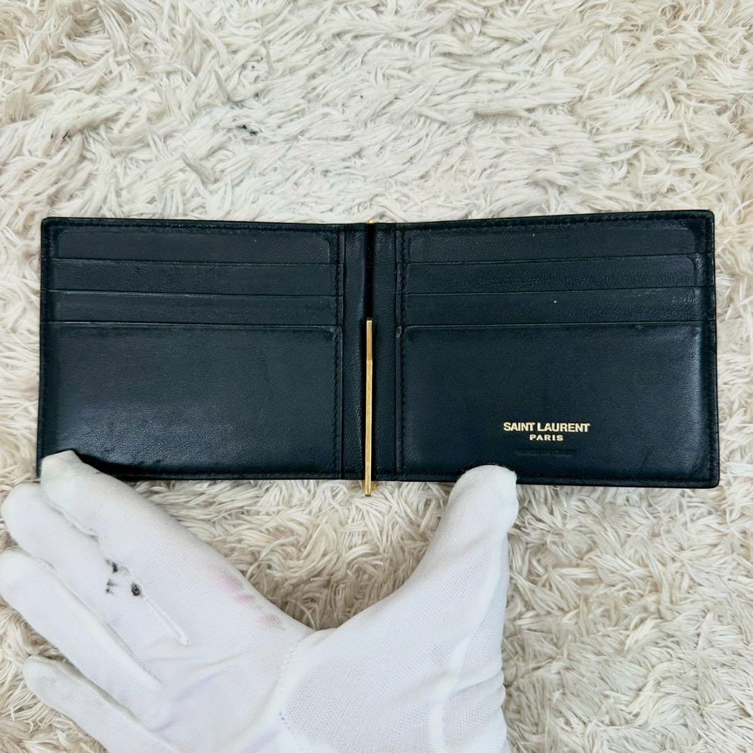【美品】サンローラン マネークリップ ブラック クロコ YSL ゴールドロゴ