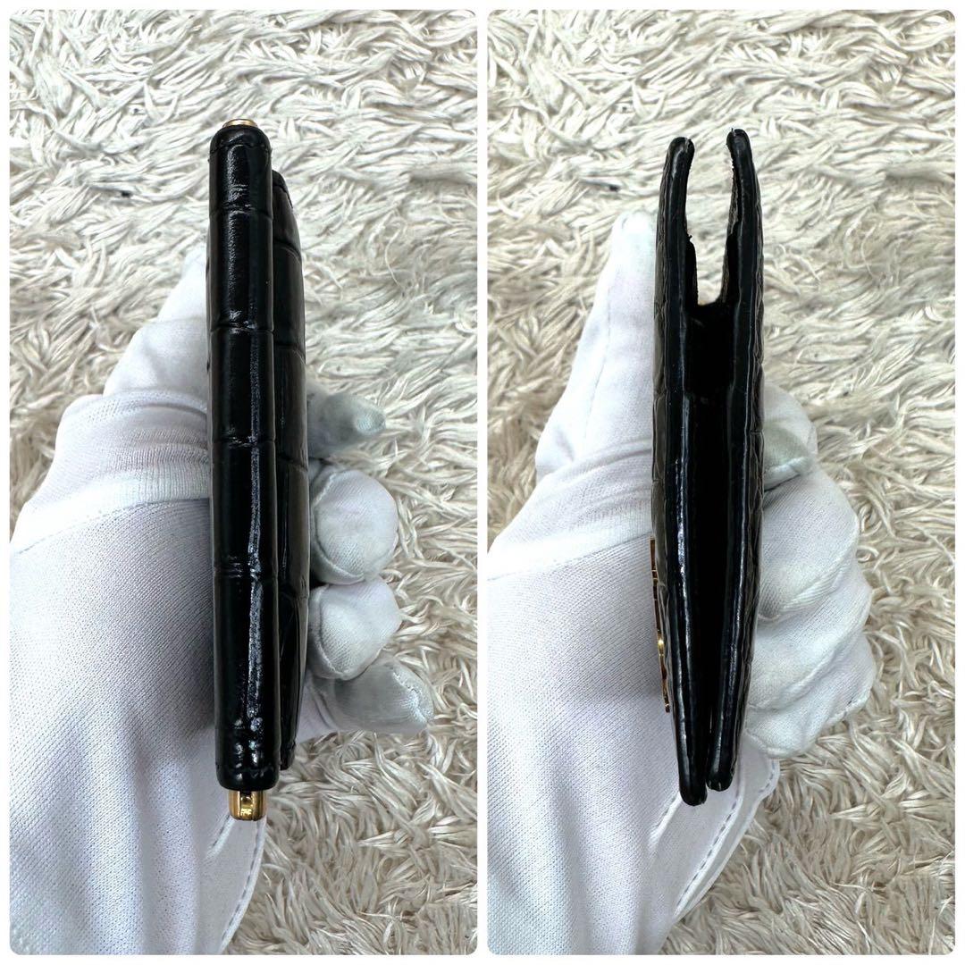 【美品】サンローラン マネークリップ ブラック クロコ YSL ゴールドロゴ