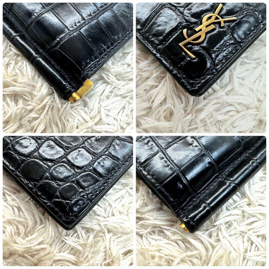 【美品】サンローラン マネークリップ ブラック クロコ YSL ゴールドロゴ