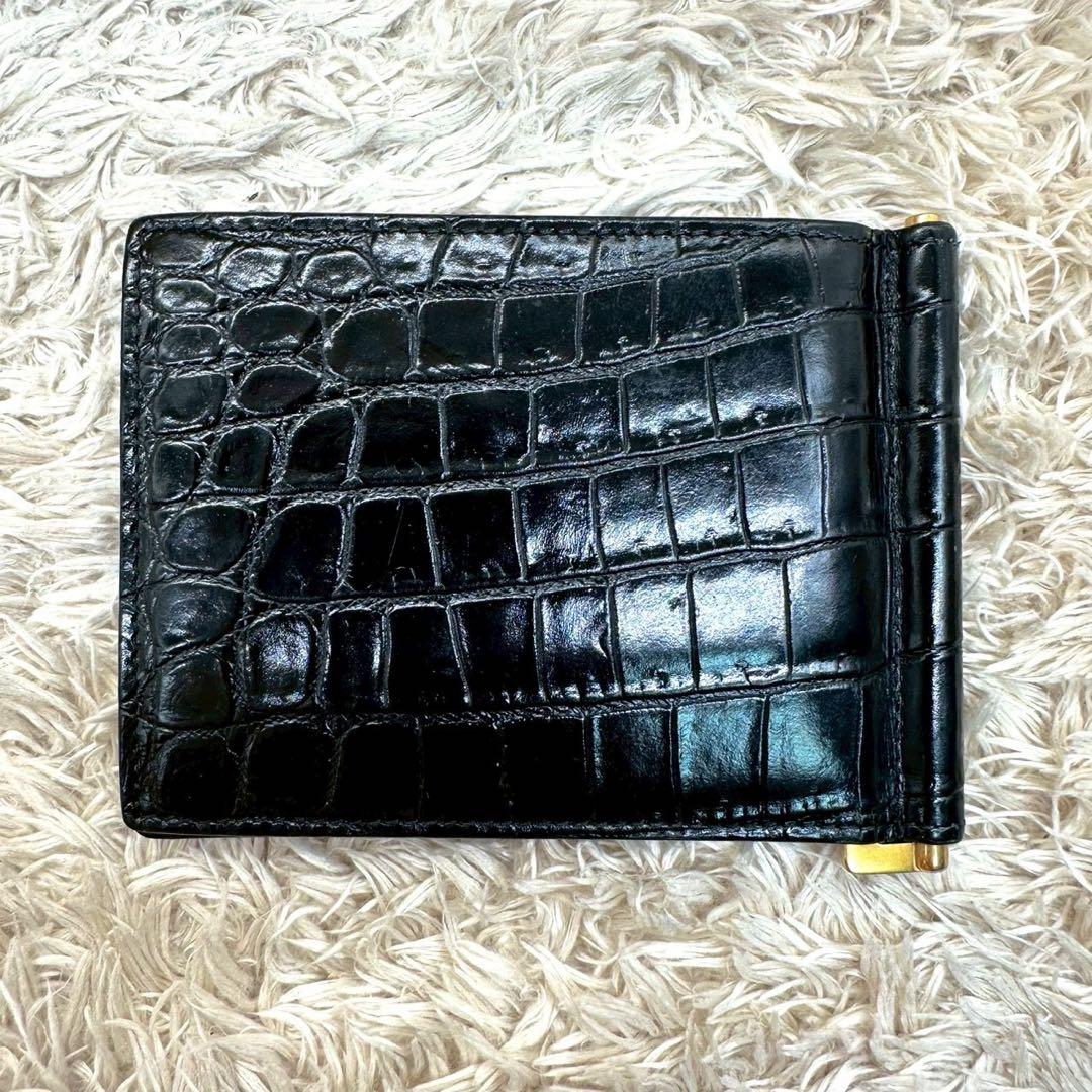 【美品】サンローラン マネークリップ ブラック クロコ YSL ゴールドロゴ